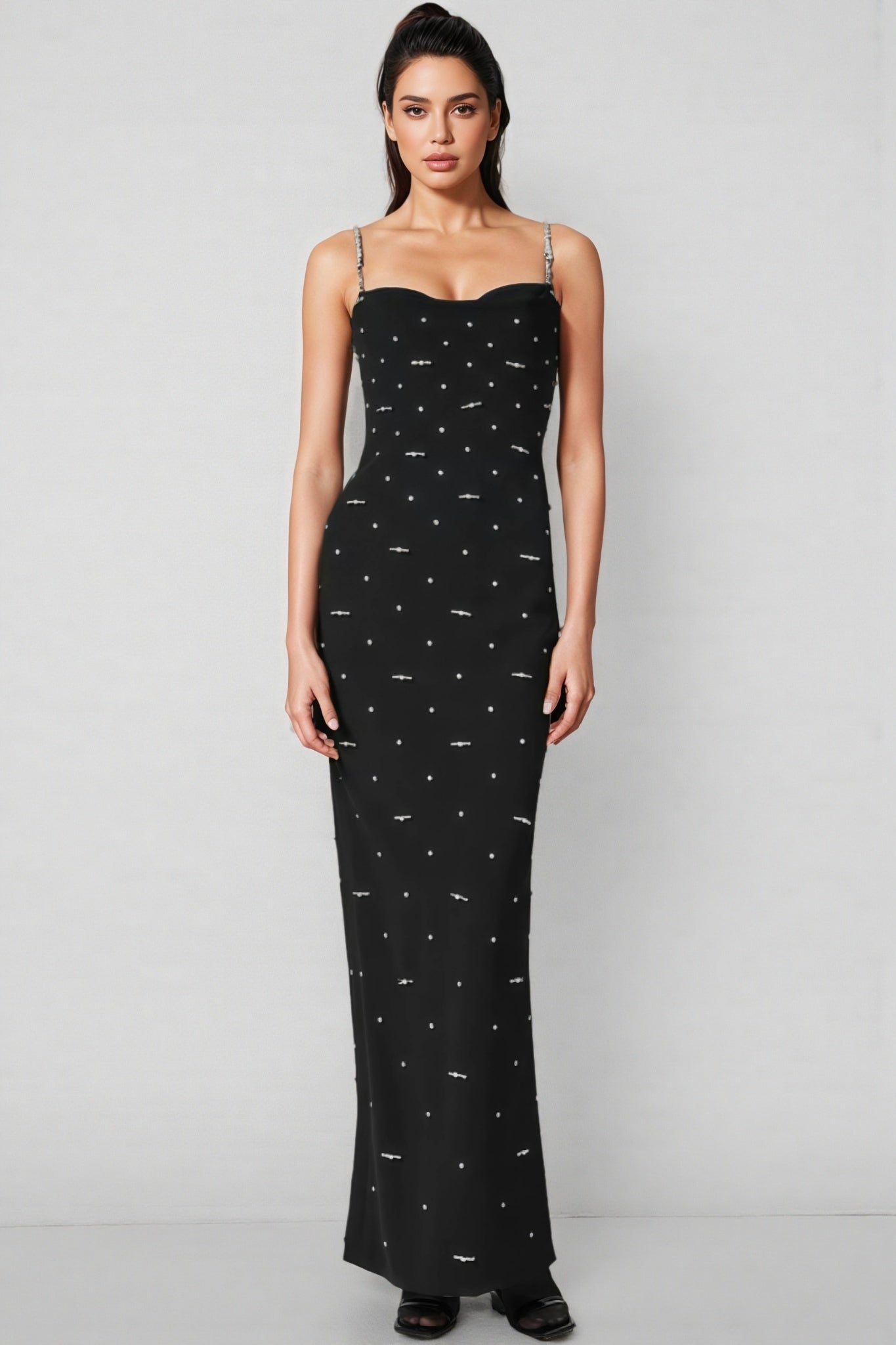 Tavib Beaded Backless Strapless Maxi Dress