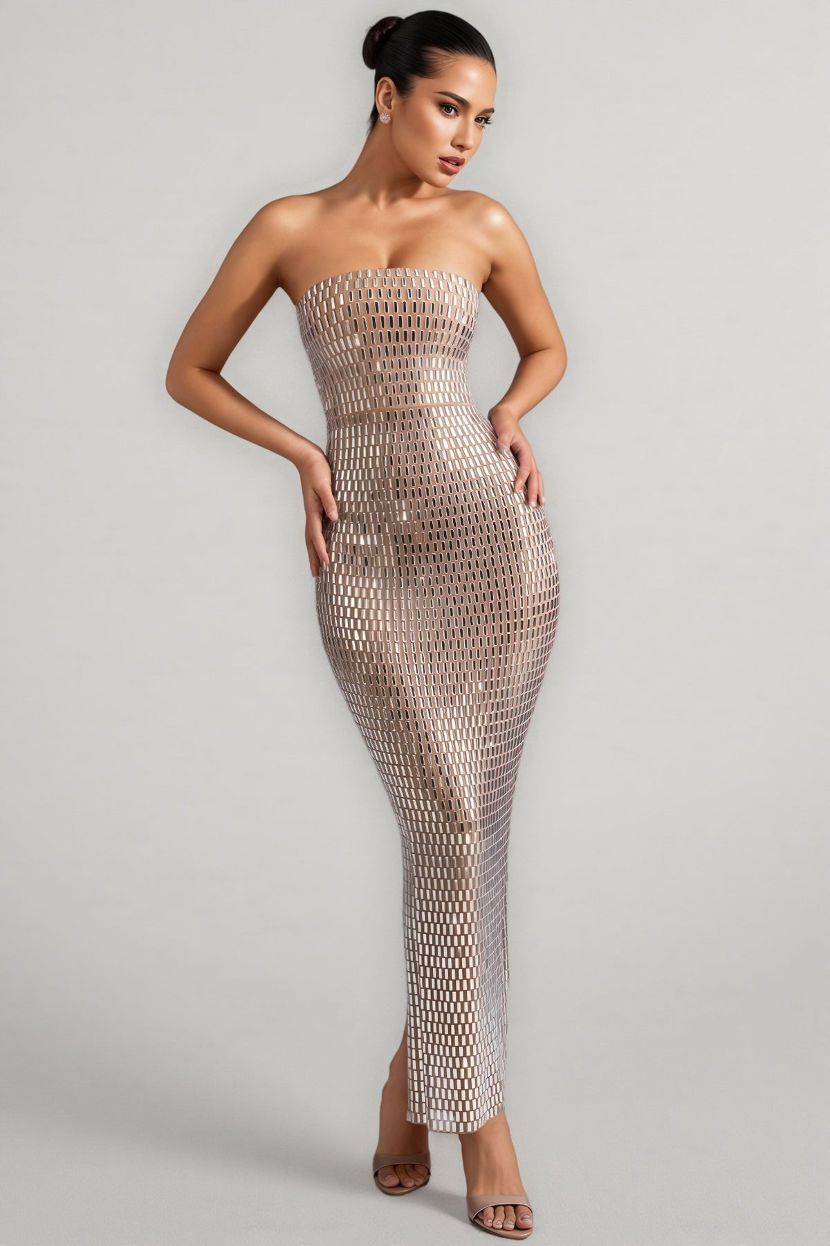 Cary Rhinestone Embellished Sheath Maxi Dress