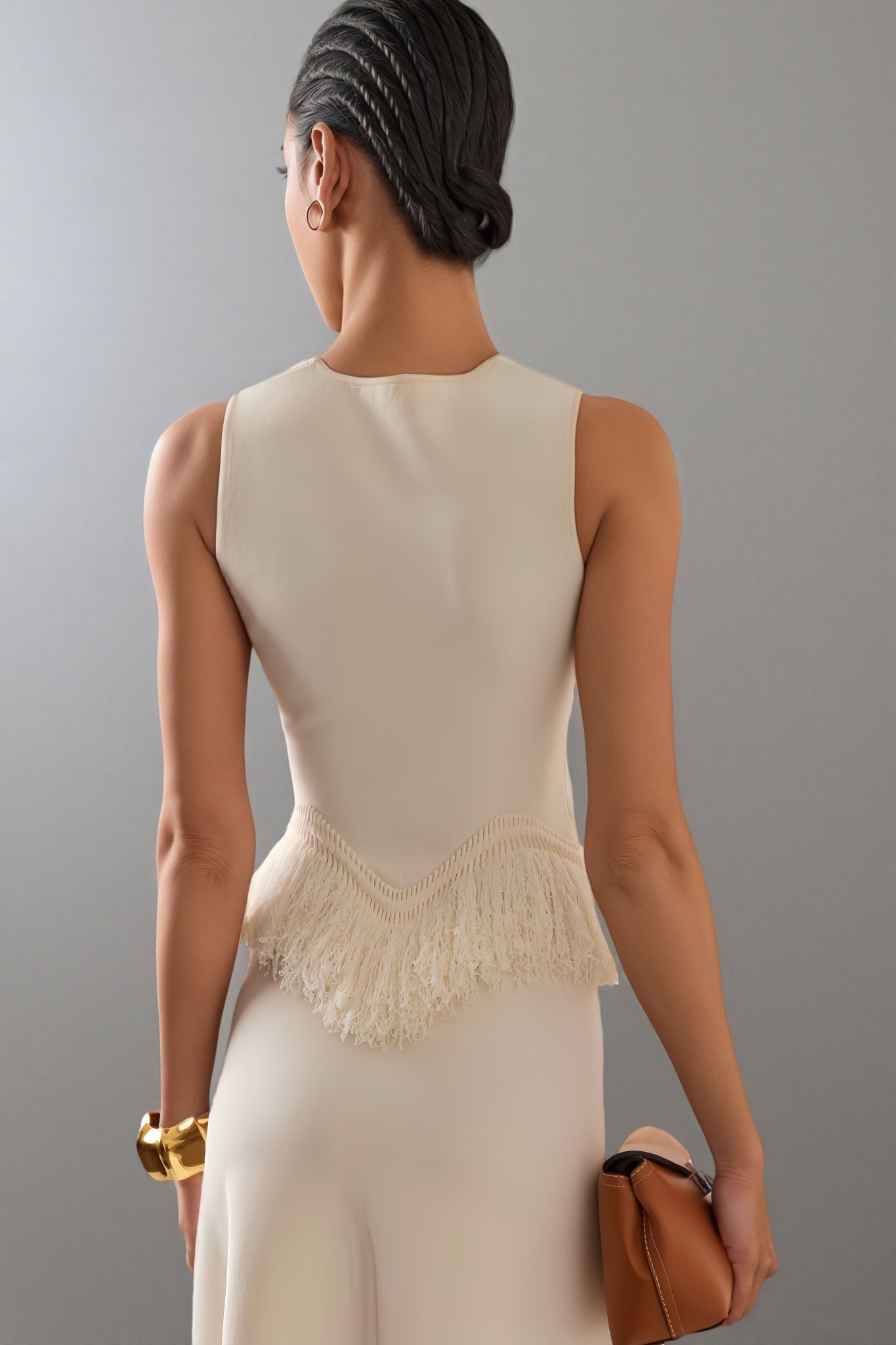 Jora White Fringe Maxi Dress Two Piece Set