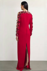 Thety Red 3D Floral Mesh Maxi Dress