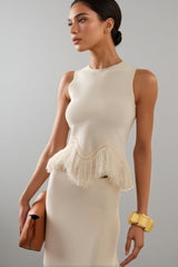 Jora White Fringe Maxi Dress Two Piece Set