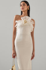 Zaretp White Ruffled Silk Midi Dress
