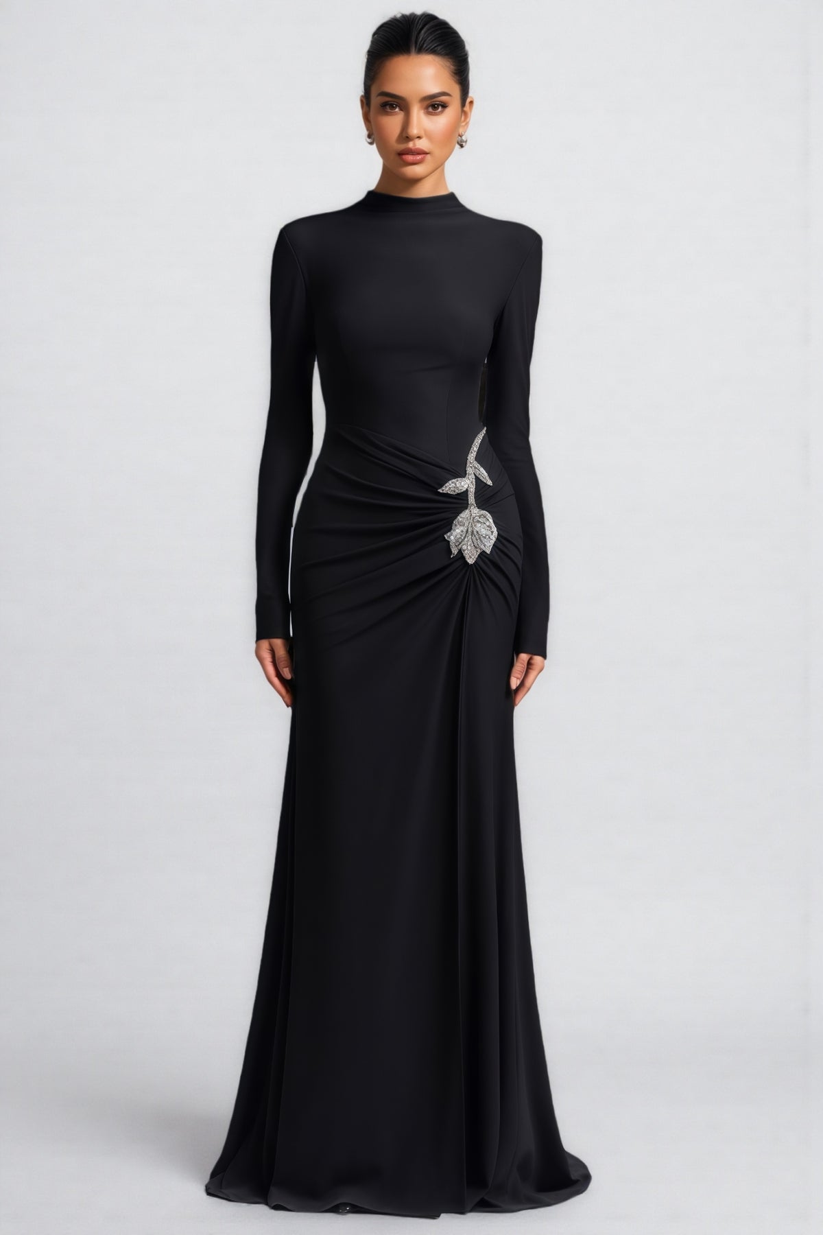 Dulio Black Rhinestone Floral Maxi Dress