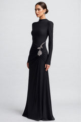 Dulio Black Rhinestone Floral Maxi Dress