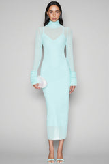 Abrife Blue Sheer Mesh Maxi Dress