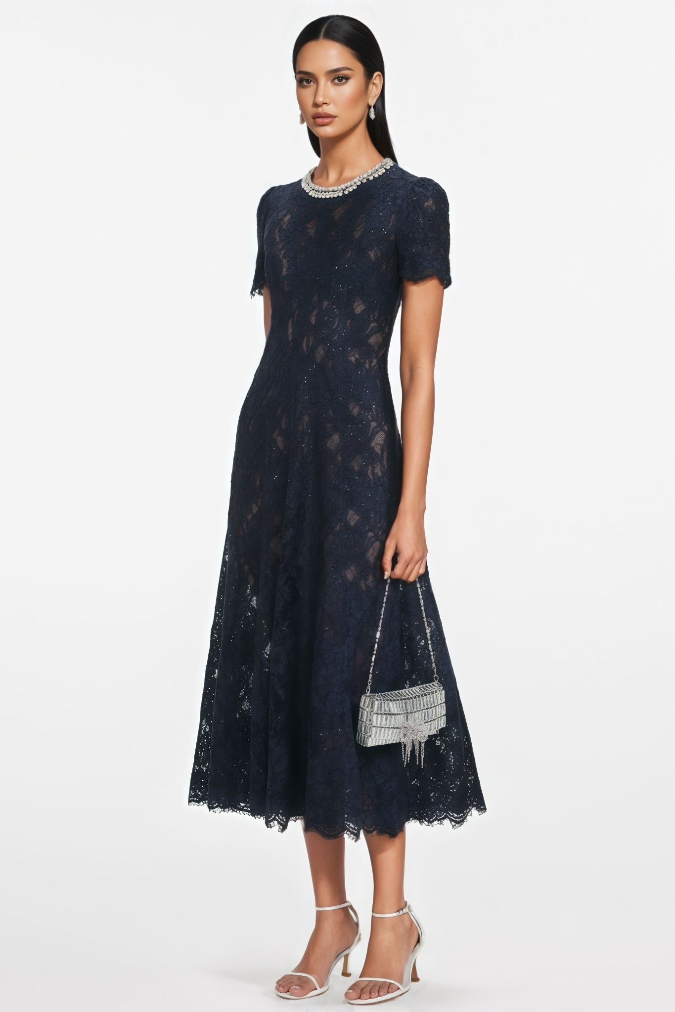 Aurore Lace Embellished Midi Dress