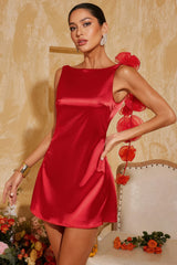 Ivoaed Backless Flower Satin Mini Dress