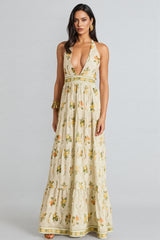 Normas Backless Printed V-Neck Maxi Dress
