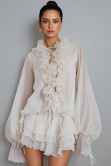 Elsonv 3D Floral Lantern Sleeve Mini Dress