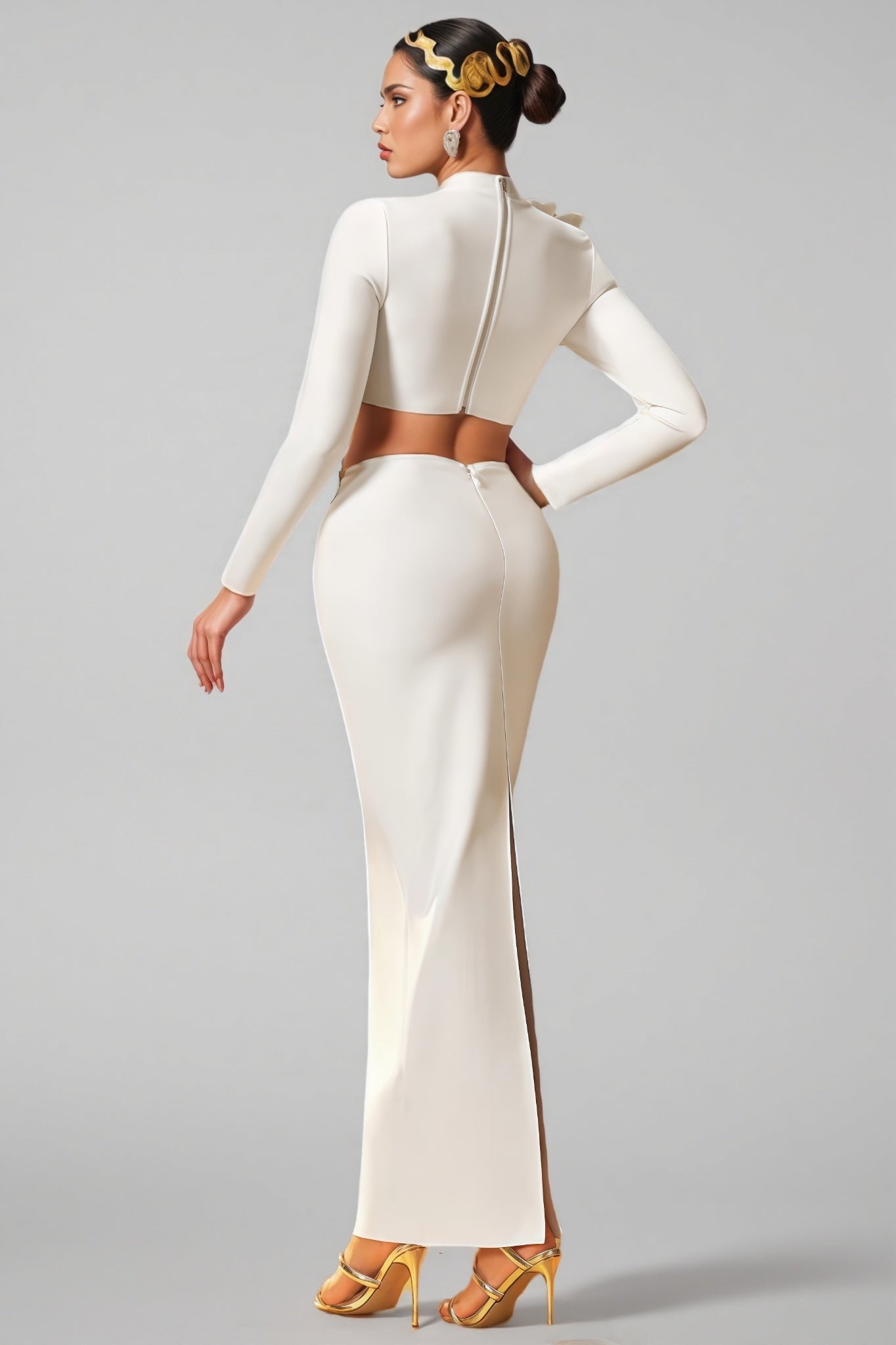 Zarepe White Flower Bandage Maxi Dress Set