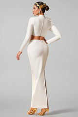 Zarepe White Flower Bandage Maxi Dress Set