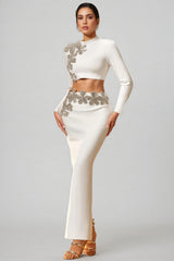 Zarepe White Flower Bandage Maxi Dress Set