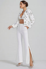 Ravrd White Crystal Pearl Blazer Set