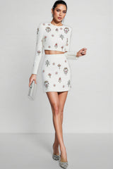 Tovake White Crystal Embellished Mini Dress Set