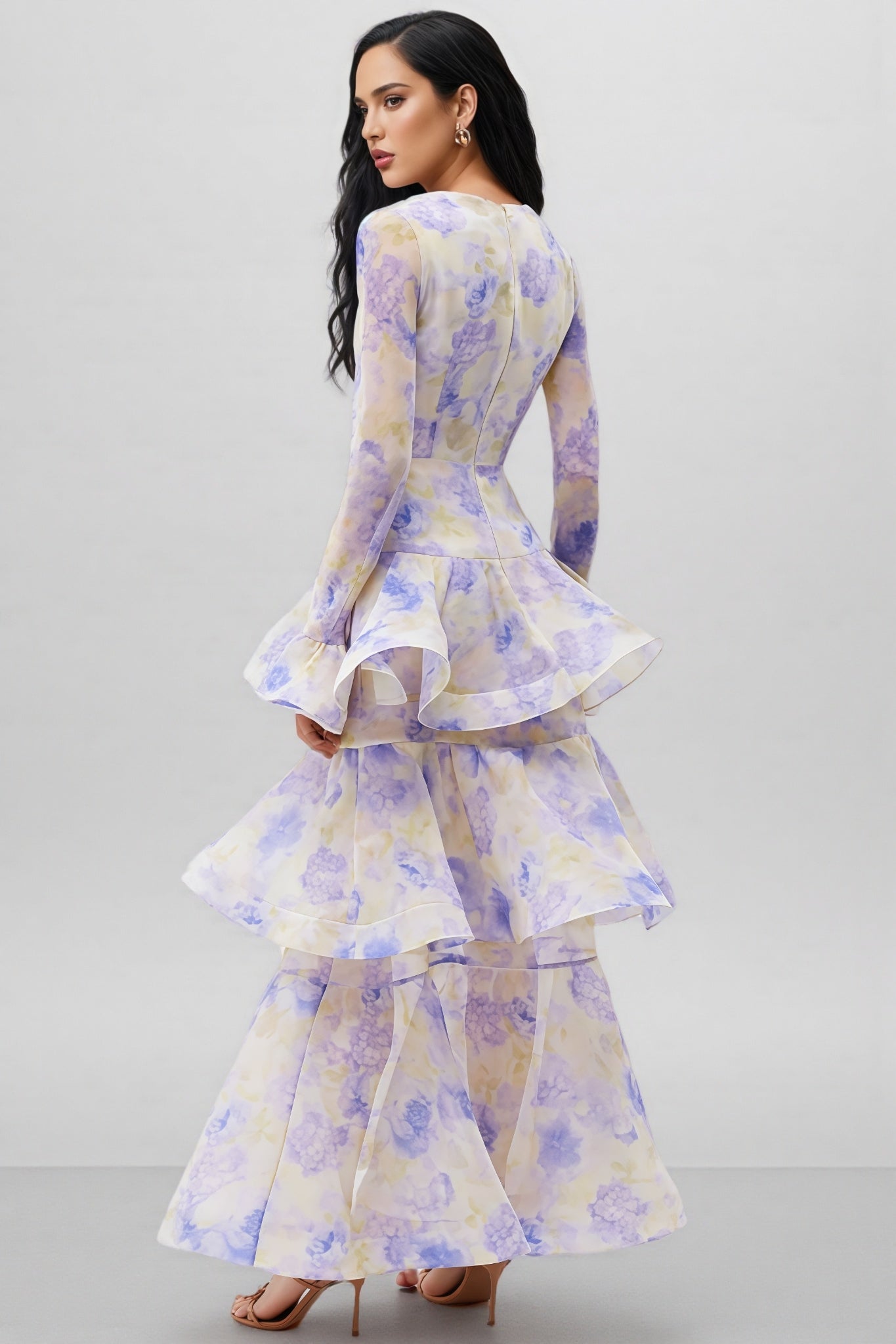 Olenf V-neck Printed Cake Maxi Dress