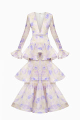 Olenf V-neck Printed Cake Maxi Dress