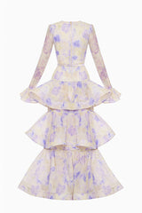 Olenf V-neck Printed Cake Maxi Dress