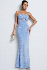 Verze Blue Sequins Halter Maxi Dress