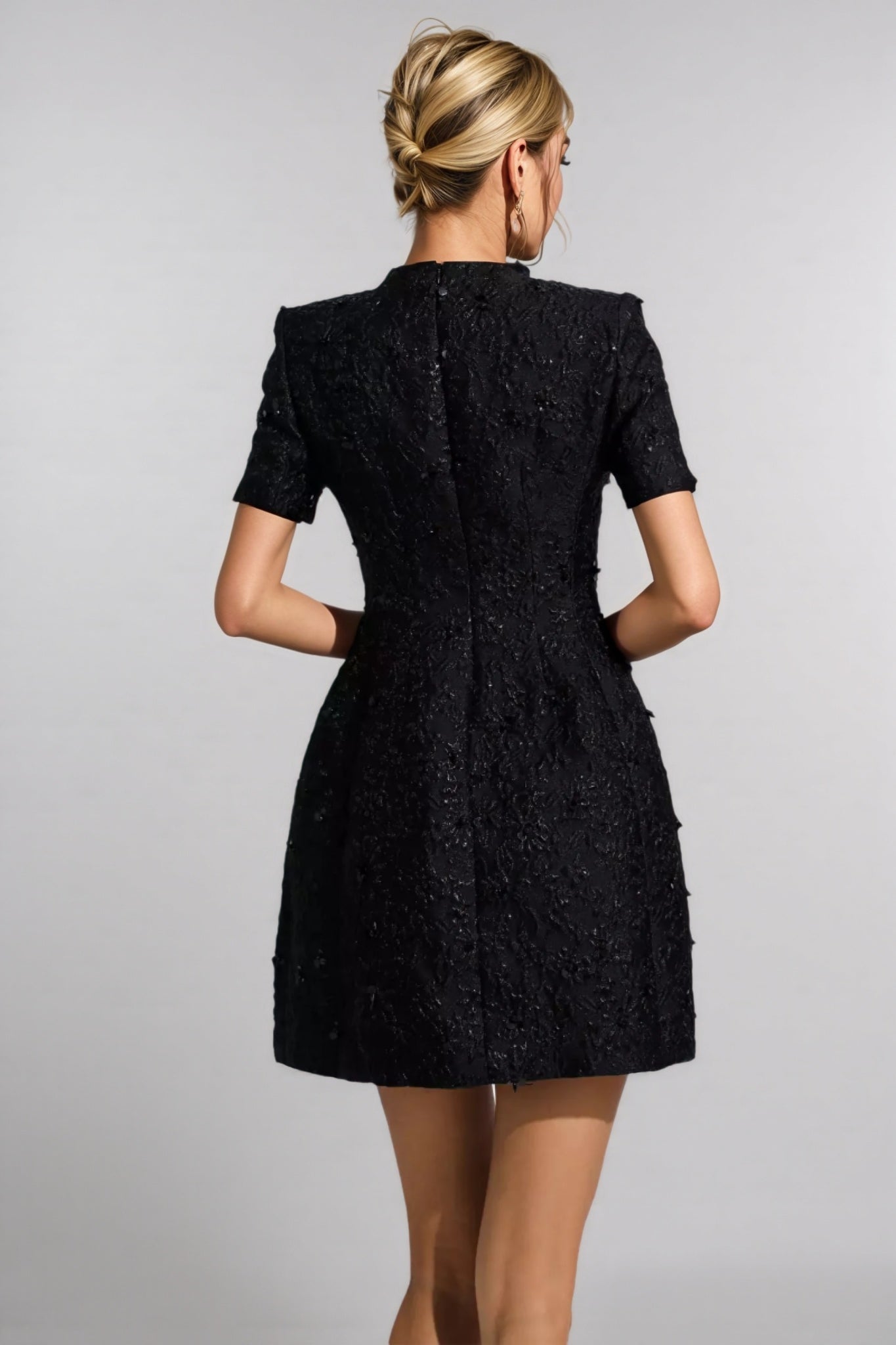 Umeko Black Jacquard Floral Mini Dress