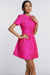 Grasa Pink Jacquard Floral Mini Dress