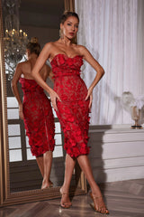 Abner Strapless Flower Midi Dress