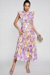 Calvin Purple Hollow Sleeveless Midi Dress