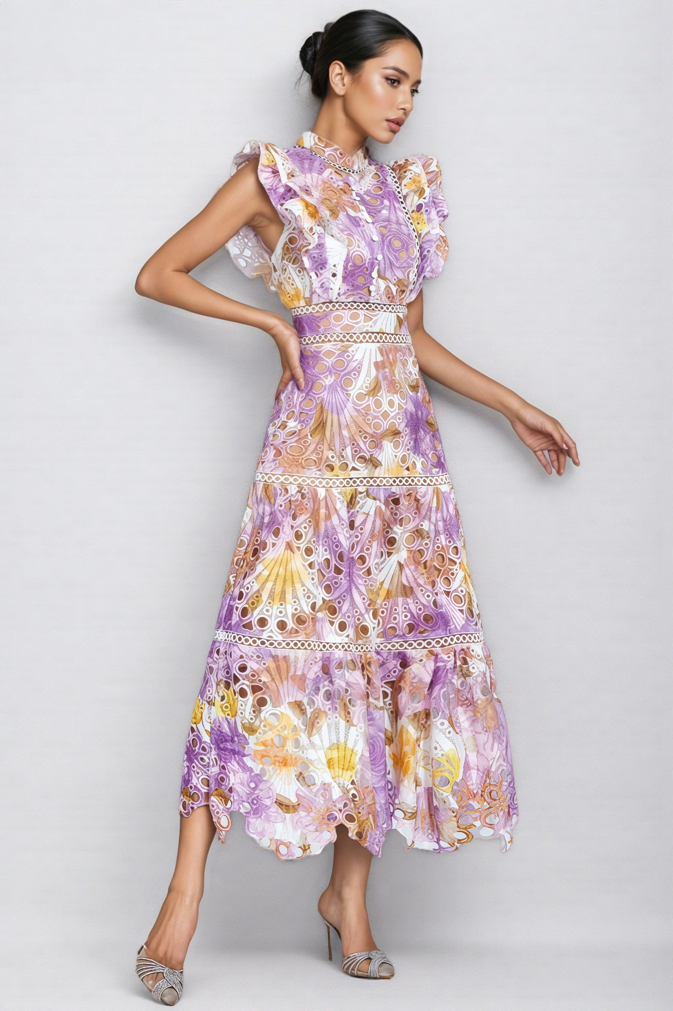 Calvin Purple Hollow Sleeveless Midi Dress