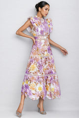 Calvin Purple Hollow Sleeveless Midi Dress