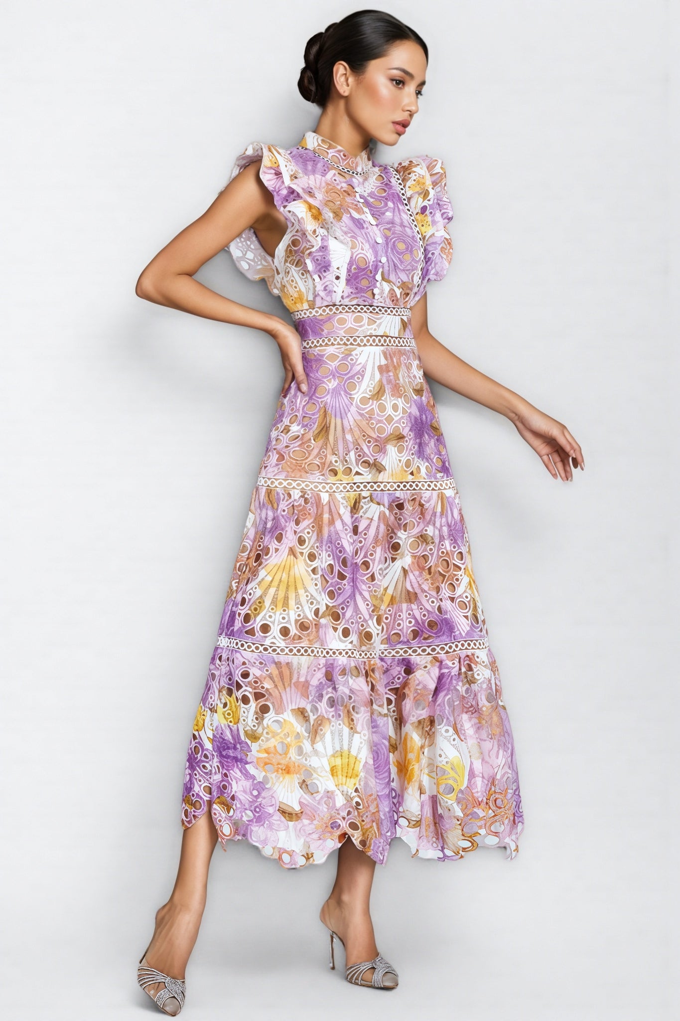 Calvin Purple Hollow Sleeveless Midi Dress