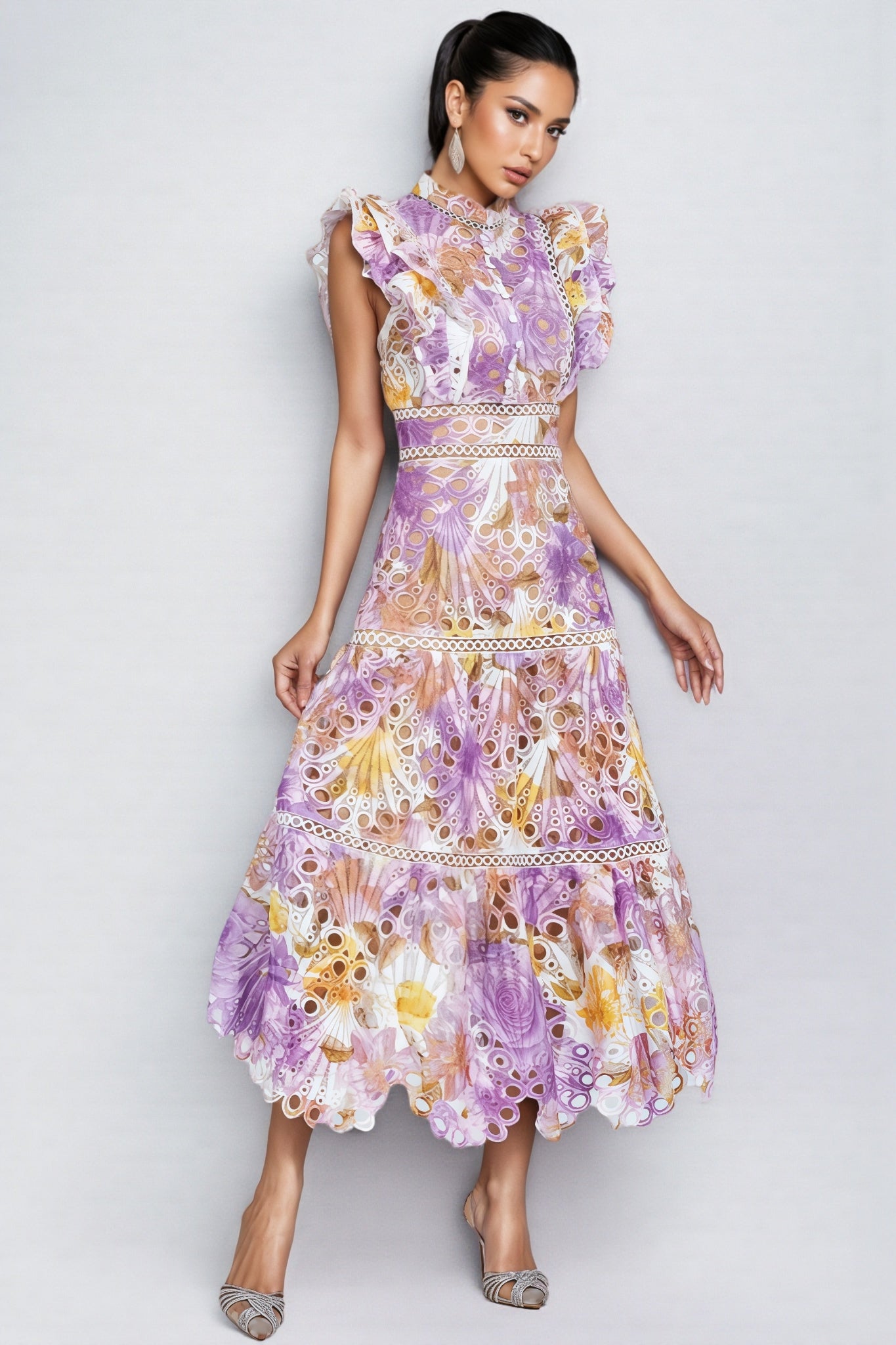 Calvin Purple Hollow Sleeveless Midi Dress