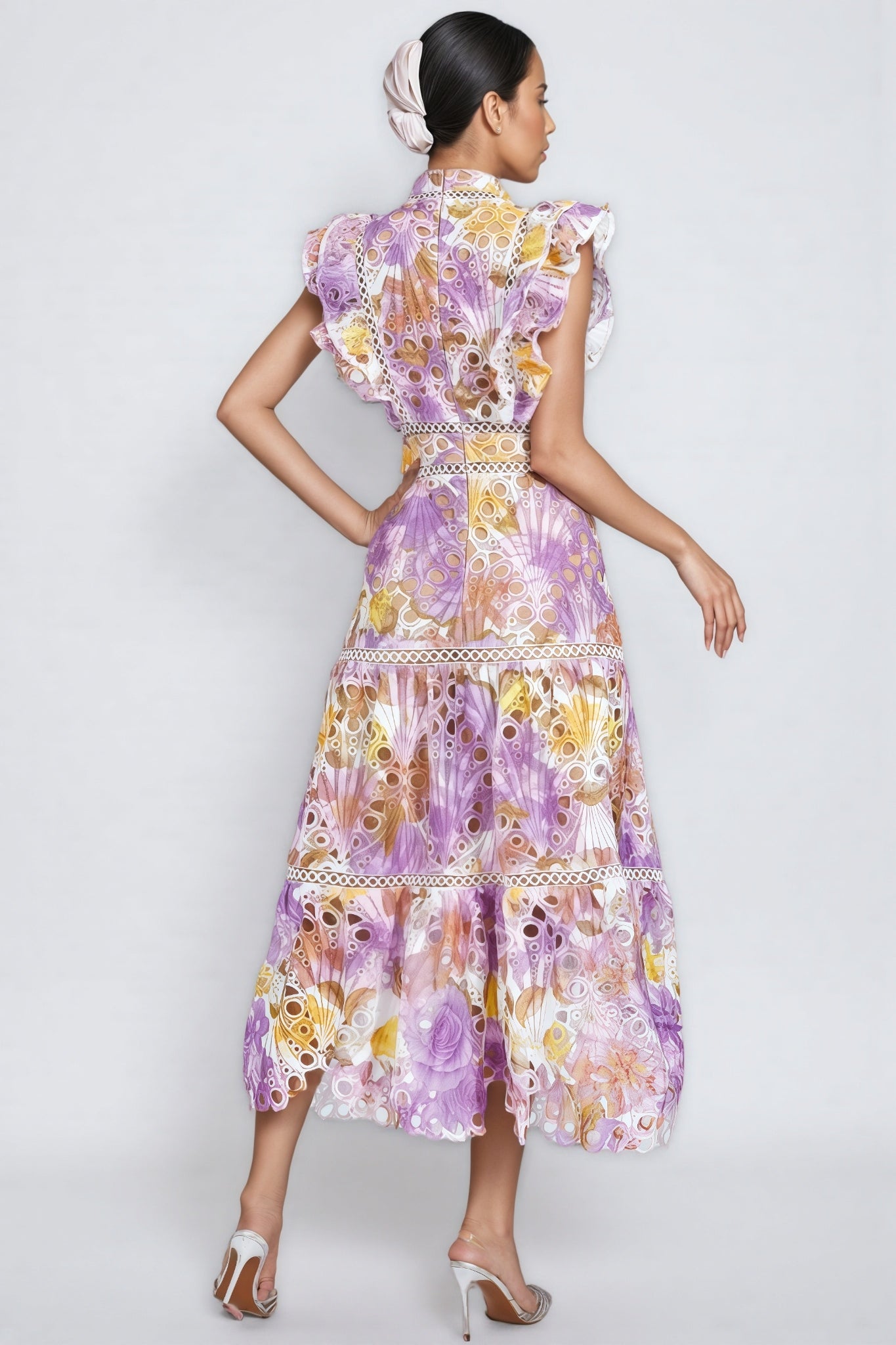 Calvin Purple Hollow Sleeveless Midi Dress
