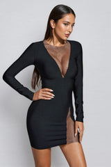 Hera Long Sleeve V-Neck Split Mini Dress