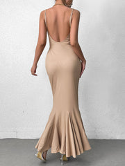 Backless Mermaid Hem Bodycon Solid Dress