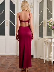 Backless Ruched Bust Zipper Back Satin Dress
