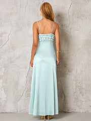 Backless Ruffle Trim Tie Front Satin Dress