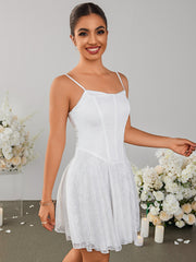 Backless Satin Patchwork Lace Hem Cami Dress