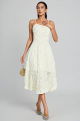 Kathle Beige Feather Midi Dress