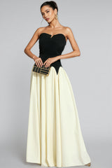 Pound Black White Contrast Strapless Maxi Dress
