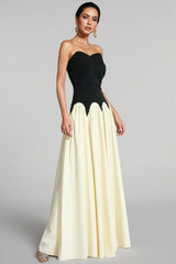 Pound Black White Contrast Strapless Maxi Dress