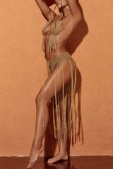 Hans Knit Fringe Bikini Two Piece Set