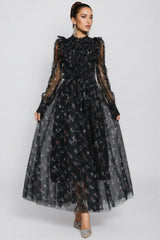 Cadence Black Floral Long Sleeve Maxi Dress