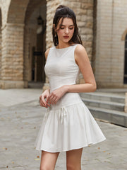 Bow Tie Embellished Sleeveless Pleated Mini Dress