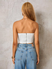 Bow Tie Front Zipper Back Asymmetrical Hem Tube Top