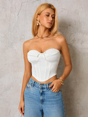 Bow Tie Front Zipper Back Asymmetrical Hem Tube Top
