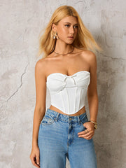 Bow Tie Front Zipper Back Asymmetrical Hem Tube Top