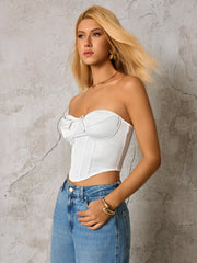 Bow Tie Front Zipper Back Asymmetrical Hem Tube Top