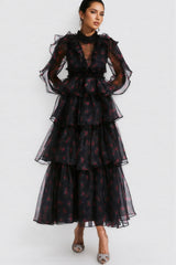 Ellarv Black Crushed Mesh Maxi Dress