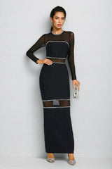 Gema Black Mesh Bandage Maxi Dress