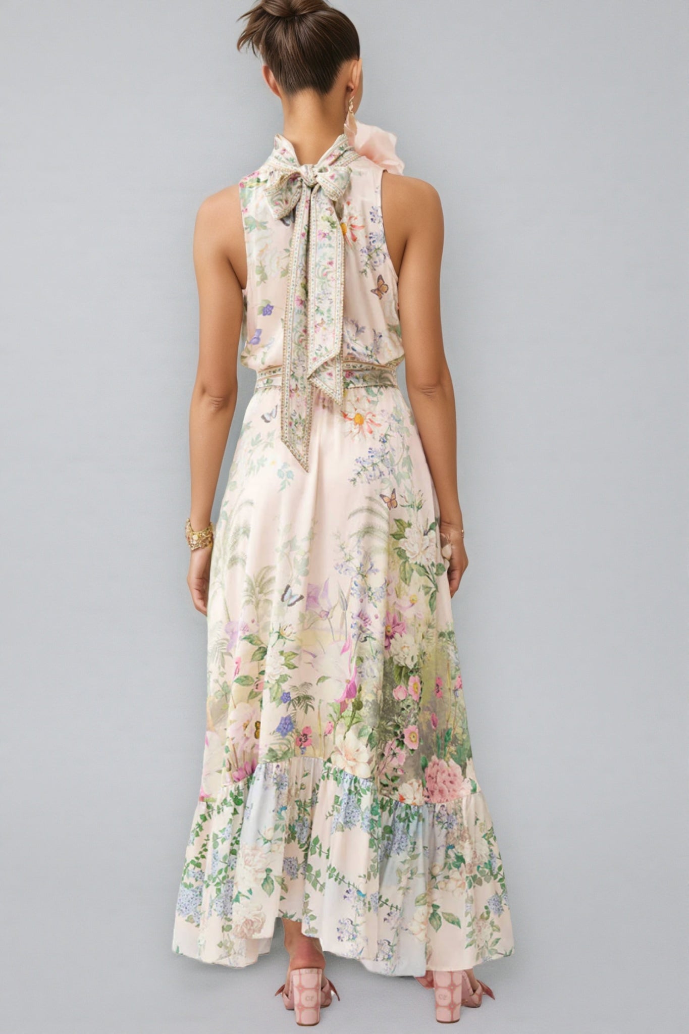 Ivard Sleeveless Printed Tie Maxi Dress