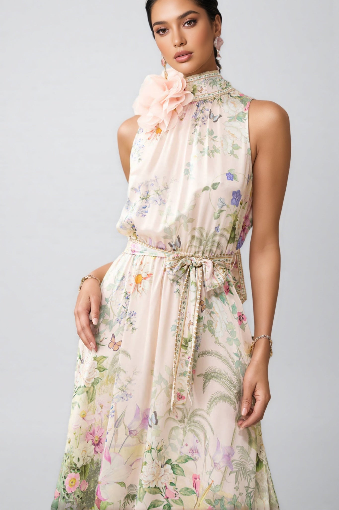 Ivard Sleeveless Printed Tie Maxi Dress
